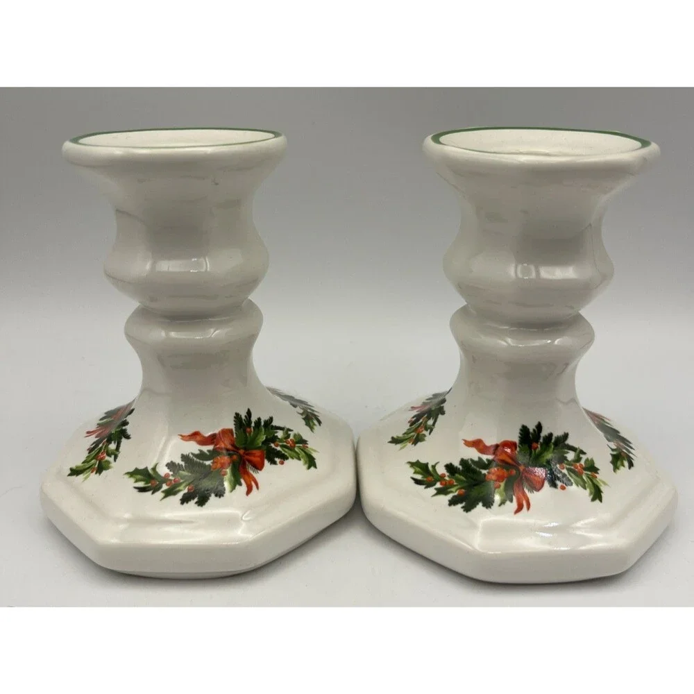 Vintage Pfaltzgraff Christmas Heritage Pair of Candle Candlestick Holders 4x3 in